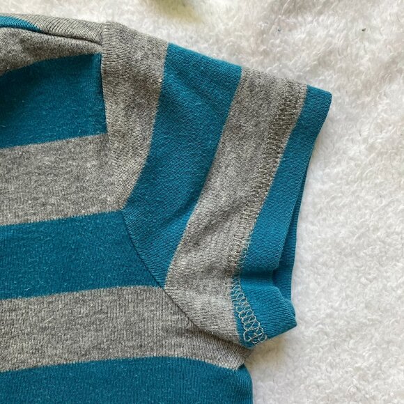 Baby GAP Romper 6-12M | Teal & Grey Striped Cotton Short Sleeve Zip-Up GUC - Picture 8 of 16